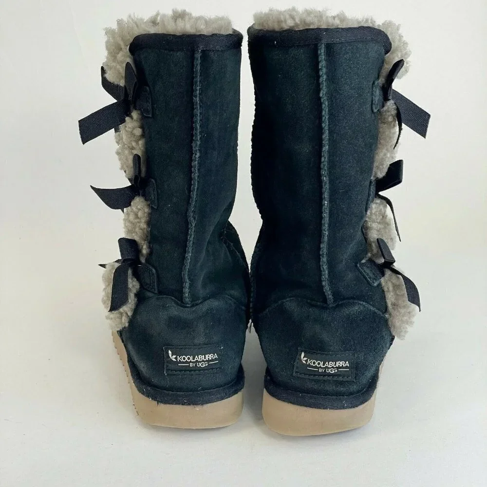 Koolaburra UGG Women‎ Victoria Tall Soft Suede Fur Snow Boots Black Sz 7 1015875